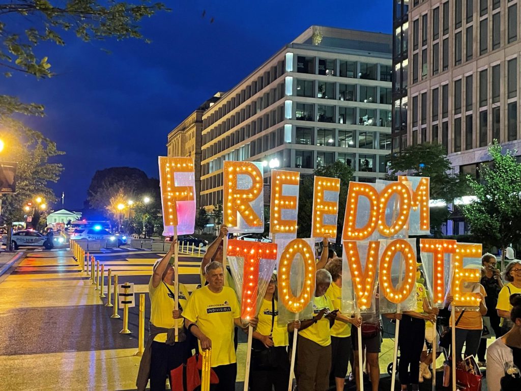 Freedom to vote sign/rally